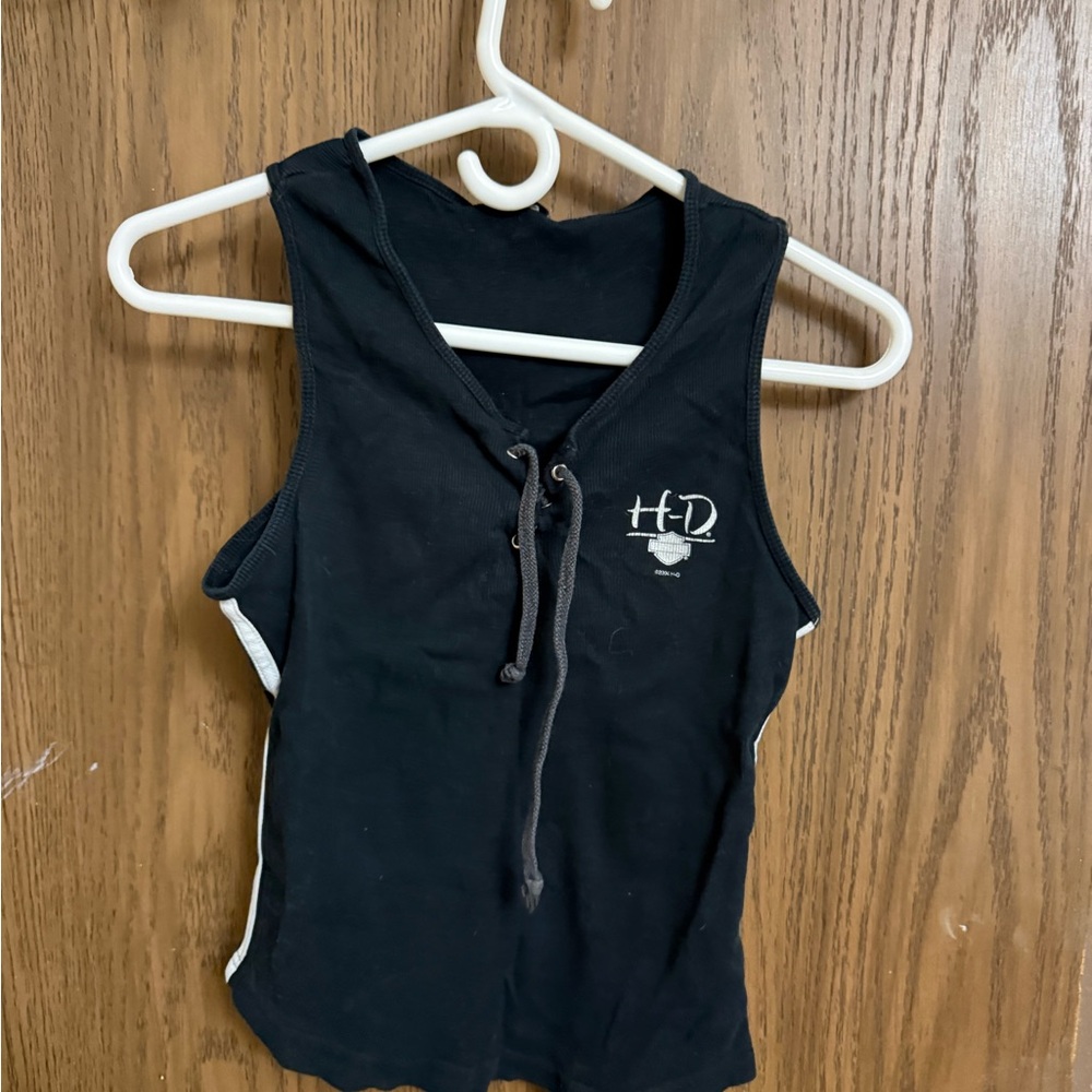 Vintage Harley Davidson Black Sleeveless Top with Logo
